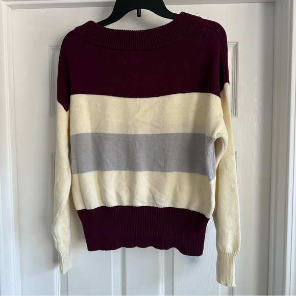 Lucky Sweater Color Block Sweater Maroon Ivory and Grey Women’s Size Small - Picture 2 of 13